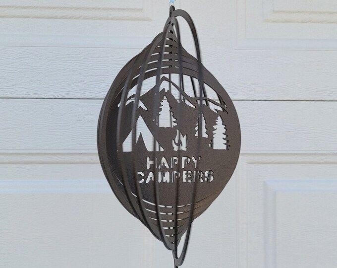 wind spinner, camper decor, camping gift, metal yard art, new camper gift, gift for him, gifts for friends, campsite decor, rv accessories