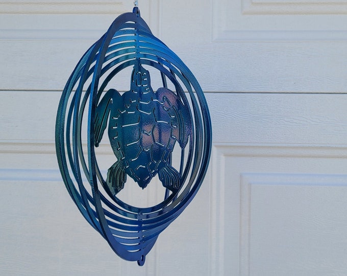 Sea turtle wind spinner, turtle gifts, beach decor, beach gifts, ocean decor, metal yard art, house warming gift, porch decor, garden art,