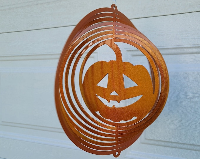 wind spinner, jackolantern, pumpkin, metal yard art, fall decoration, white elephant gifts, halloween decor, porch decor, gifts for her, new