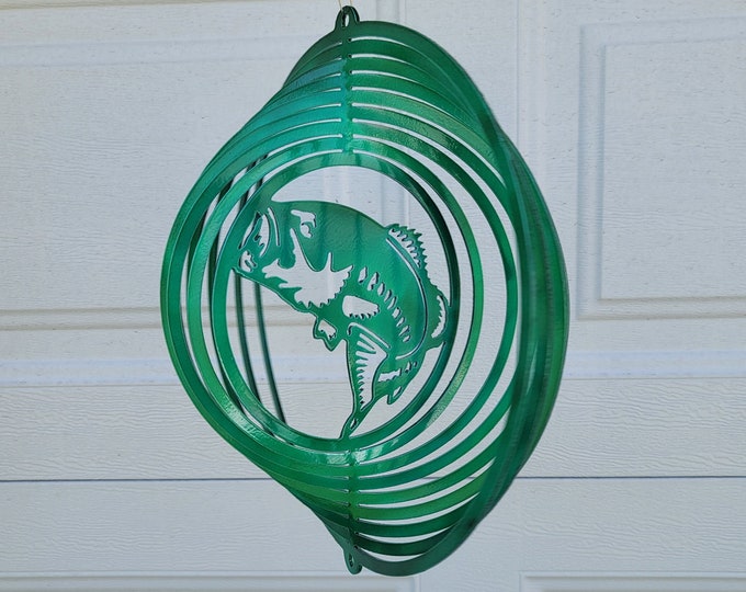 wind spinner, bass, fisherman gift, fishing decor, metal yard art, cabin decor, lake house gifts, gifts for him, large mouth bass, fish