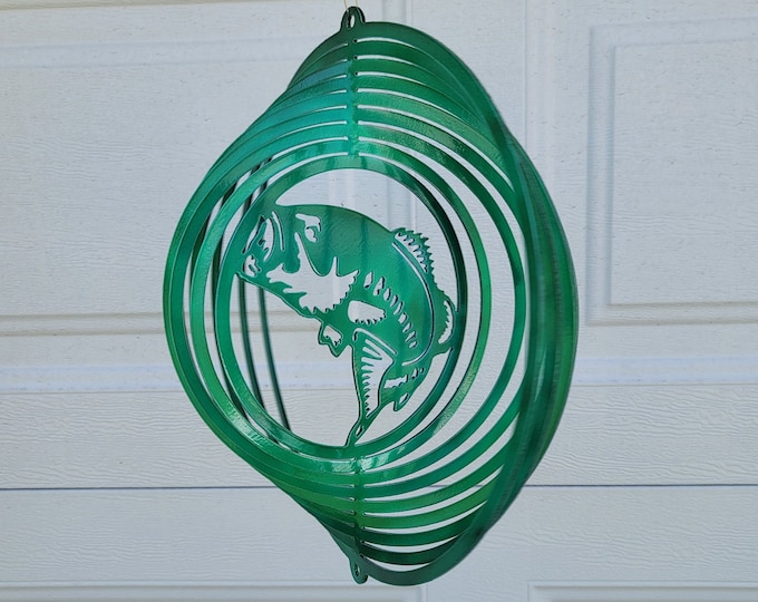 wind spinner, bass, fisherman gift, fishing decor, metal yard art, cabin decor, lake house gifts, gifts for him, large mouth bass, fish