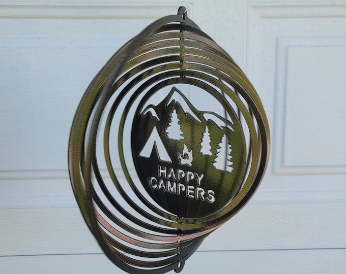 wind spinner, camper decor, camping gift, metal yard art, new camper gift, gift for him, gifts for friends, campsite decor, rv accessories