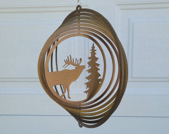 Elk wind spinner, elk gifts, elk decor, metal yard art decor, porch decor, outdoor gift for him, wind spinner for outdoors, wildlife gifts