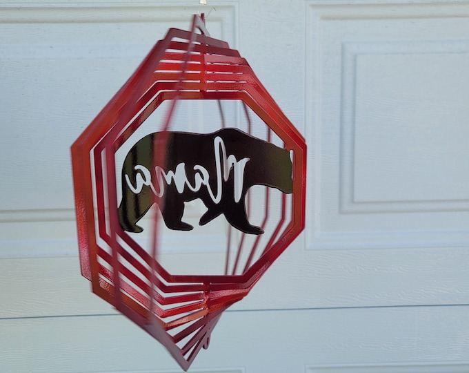 Mama bear, wind spinners for outdoors, lodge decor, woodland baby shower gift for mom to be, apartment balcony decor, expecting mom gift