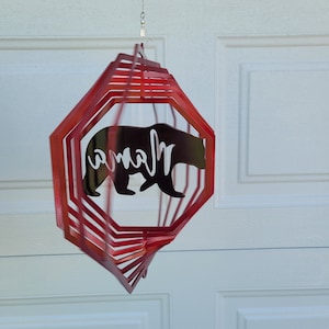 Mama bear, wind spinners for outdoors, lodge decor, woodland baby shower gift for mom to be, apartment balcony decor, expecting mom gift