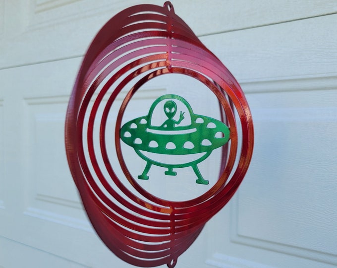 wind spinner, ufo gift, porch decor, gift for kid, yard art, alien gifts, ufo decoration, fun gifts, space ship decoration, fun decor