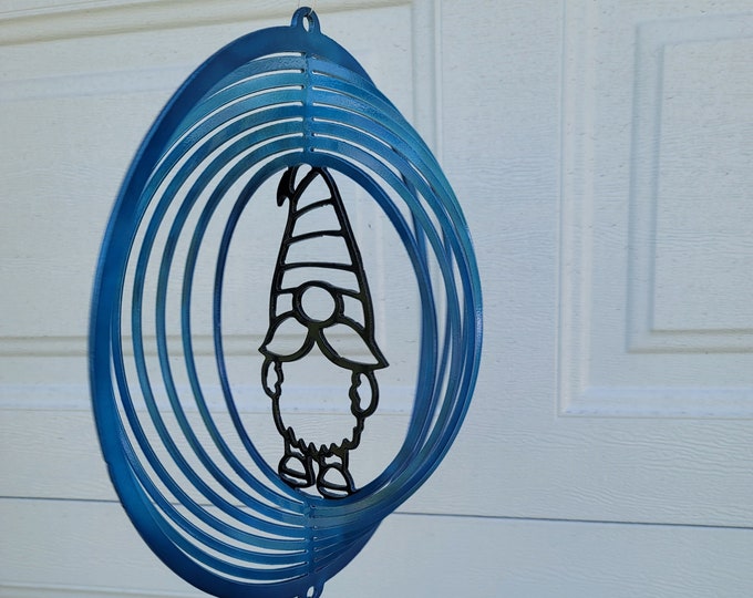 Gnome wind spinner, garden gnome, metal yard art, porch decor, gifts for friends, house warming gift, gifts for her, fun outdoor decor, new