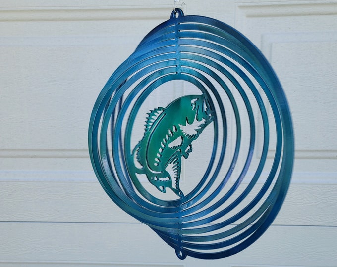 wind spinner, bass, fisherman gift, fishing decor, metal yard art, cabin decor, lake house gifts, gifts for him, large mouth bass, fish