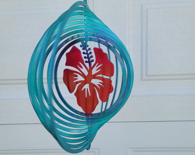 wind spinner, yard art, sun catcher, hibiscus, flower decor, gift for her, spring decor, house warming gift, hawaii, beach decor, beach gift