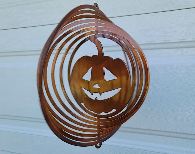 wind spinner, jackolantern, pumpkin, metal yard art, fall decoration, white elephant gifts, halloween decor, porch decor, gifts for her, new