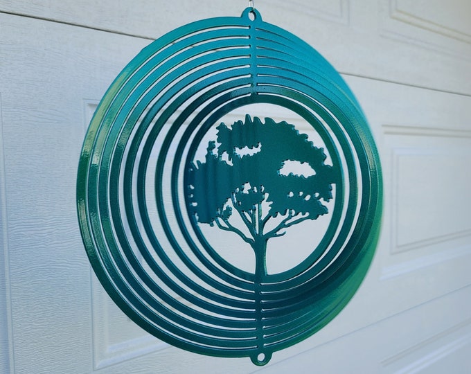 wind spinner, tree lover gift, outdoor decoration, porch decor, sun catcher, wind chime, house warming gift, metal yard art, oak tree, new