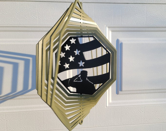 wind spinner, soldier, yard art, porch decor, military, military gifts, veteran gifts, army, army gift ideas, house warming gift, new