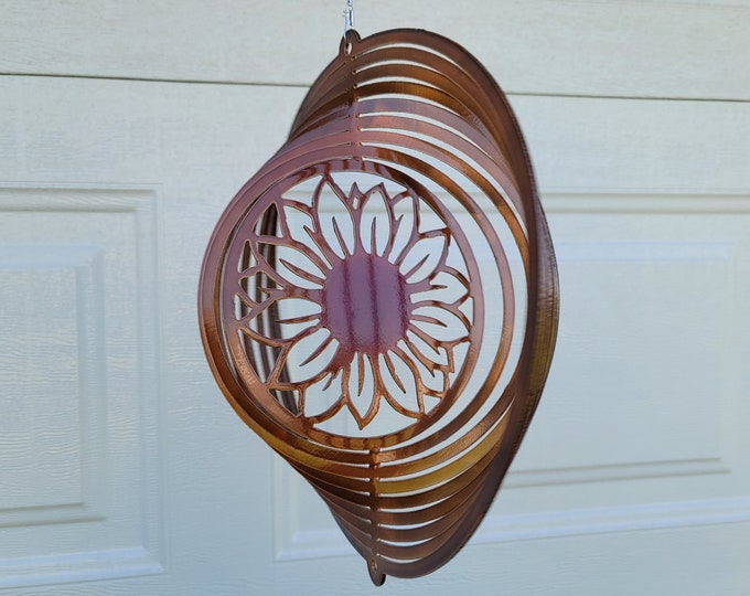 sunflower wind spinner, porch decor, garden decor, outdoor decor, gifts for mom, metal yard art, flower decor, spring decorations