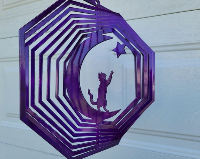 Cat wind spinner, metal yard art, cat lover gifts, gifts for her, cat decor, halloween decorations, porch decor, sun catcher, crescent moon