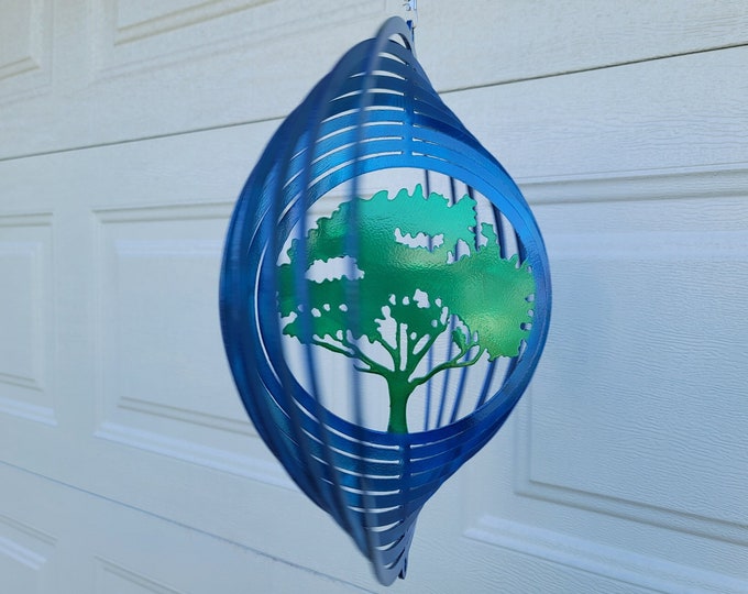 Tree wind spinner, tree lover gift, outdoor decoration, porch decor, sun catcher, wind chime, house warming gift, metal yard art, oak tree