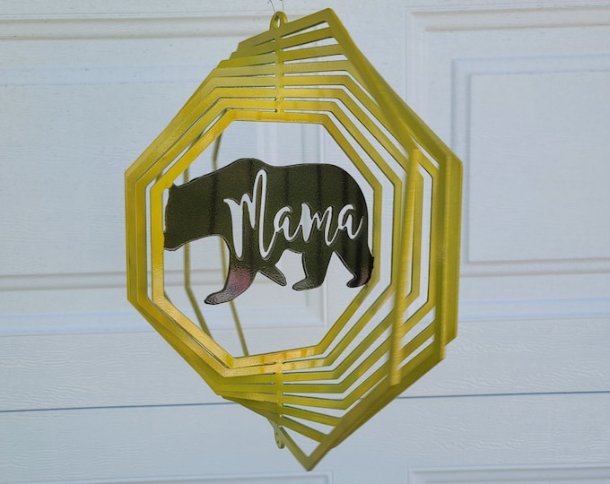 Mama bear, wind spinners for outdoors, lodge decor, woodland baby shower gift for mom to be, apartment balcony decor, expecting mom gift