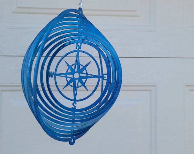 wind spinner, compass decor, nautical decor, metal yard art, ocean gifts, beach house decor, ocean lover gifts, coastal decor, sun catcher