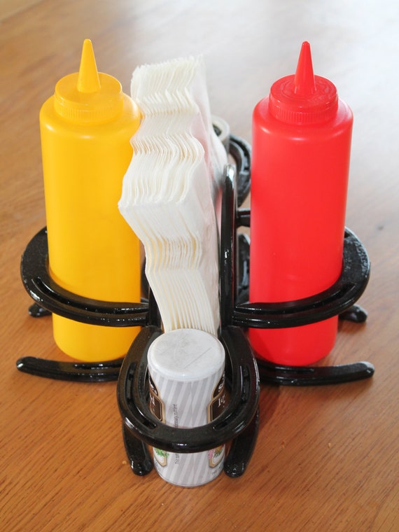 Horseshoe Napkin condiment holder w/ salt and pepper holder. Etsy