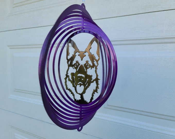 wind spinner, dog lover gift, german shepherd, dog decor, metal yard art, dog owner gift, porch decor, sun catcher, new puppy gift, for him