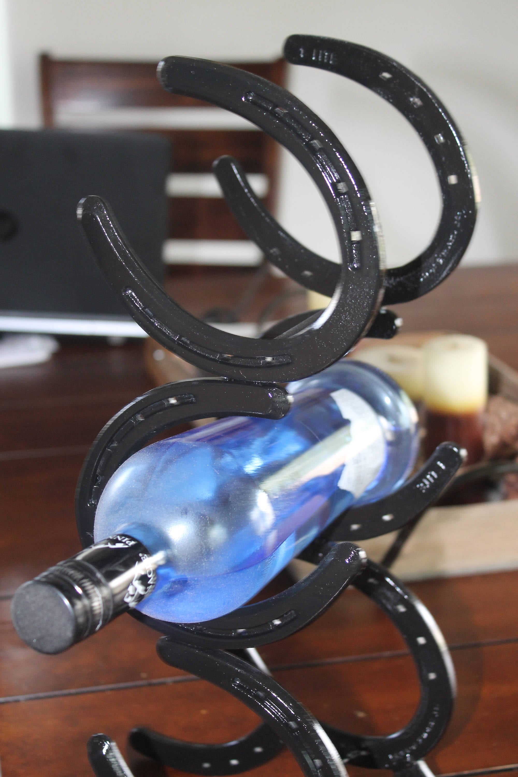 Horseshoe Wine Rack standing holds three bottles