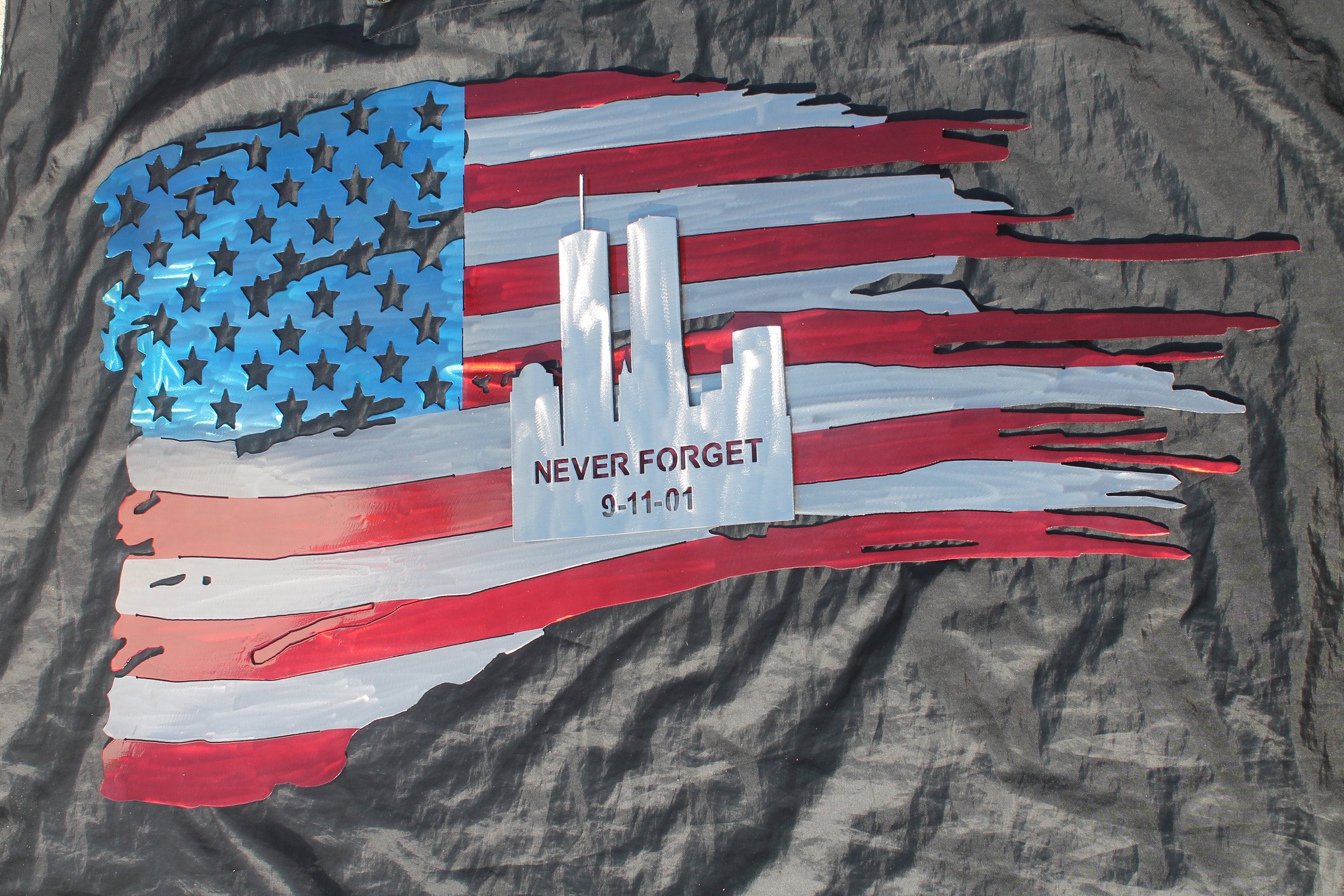 never forget 911 tattered American flag wall art, September 11th ...