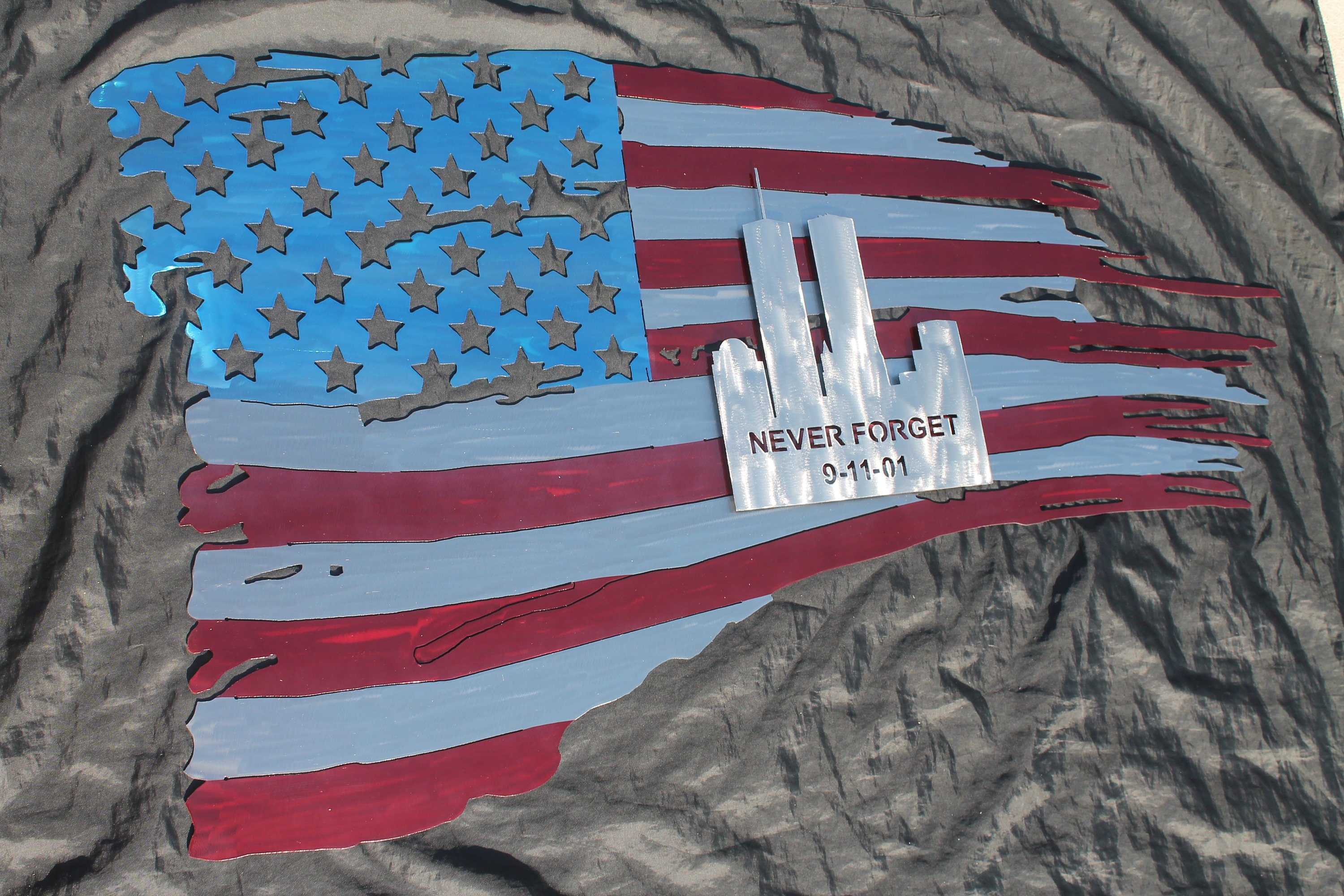 Never Forget 911 Tattered American Flag Wall Art September 11th US never-forget-911-tattered-american-flag-wall-art-september-11th-us