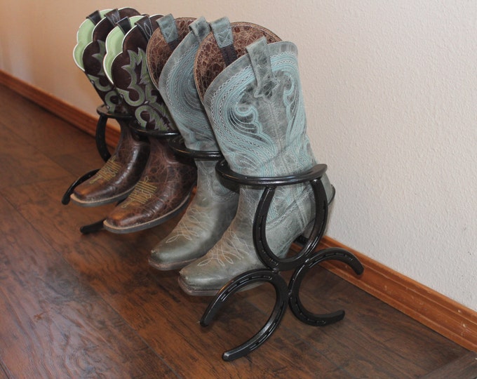 horseshoe boot rack, mudroom storage, cowboy boot holder, entryway organizer and shoe rack, new home gift for men, cowboy decor, country