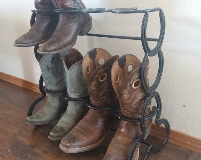 horseshoe boot rack, mudroom storage, cowboy boot holder, entryway organizer and shoe rack, new home gift for men, cowboy decor, country