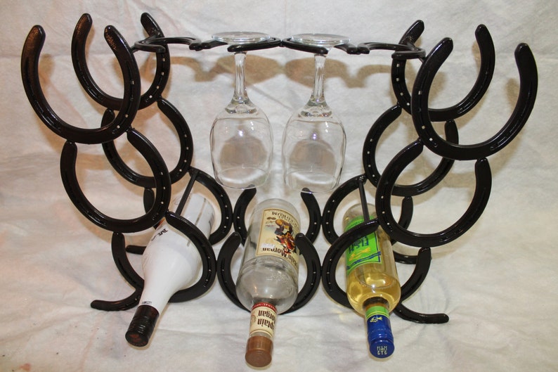 Horseshoe Wine rack holds 7 bottles and four glasses Etsy