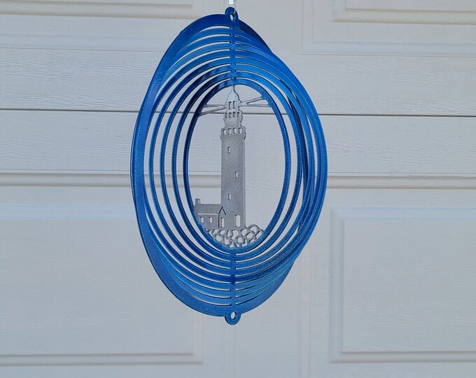 hanging wind spinners for outdoors, beach house gift, lighthouse yard decor, outdoor coastal decor, terrace garden decor, new home gift for