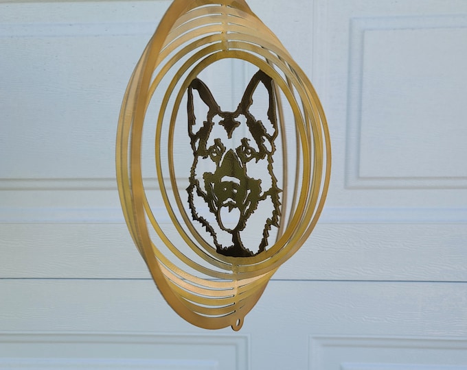 wind spinner, dog lover gift, german shepherd, dog decor, metal yard art, dog owner gift, porch decor, sun catcher, new puppy gift, for him