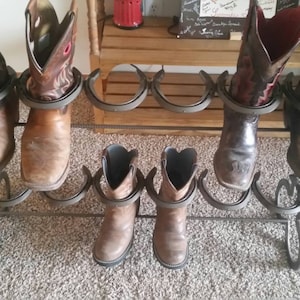horseshoe boot rack, mudroom storage, cowboy boot holder, entryway organizer and shoe rack, new home gift for men, cowboy decor, country image 2