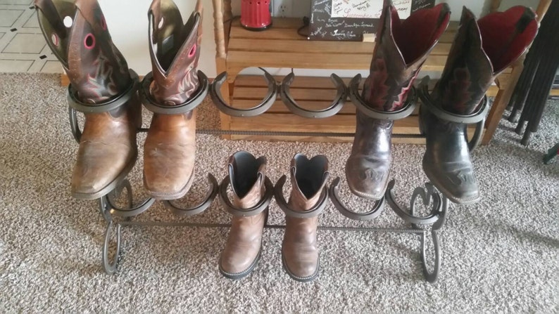 horseshoe boot rack, mudroom storage, cowboy boot holder, entryway organizer and shoe rack, new home gift for men, cowboy decor, country image 2