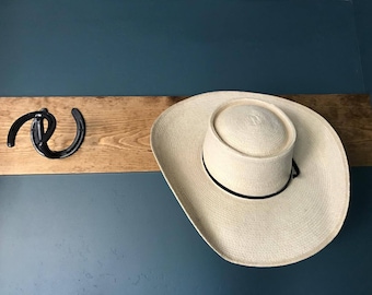 Hoefijzer hoedenrek, cadeau paardenliefhebber, westers decor, paardensportinrichting, rustieke haak, rustiek hoedenrek, cowboycadeaus, cadeaus cowgirl, hoedenhouder