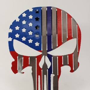 thin blue line punisher trailer hitch cover, red white and blue American flag punisher skull trailer hitch plug police officer gifts for men