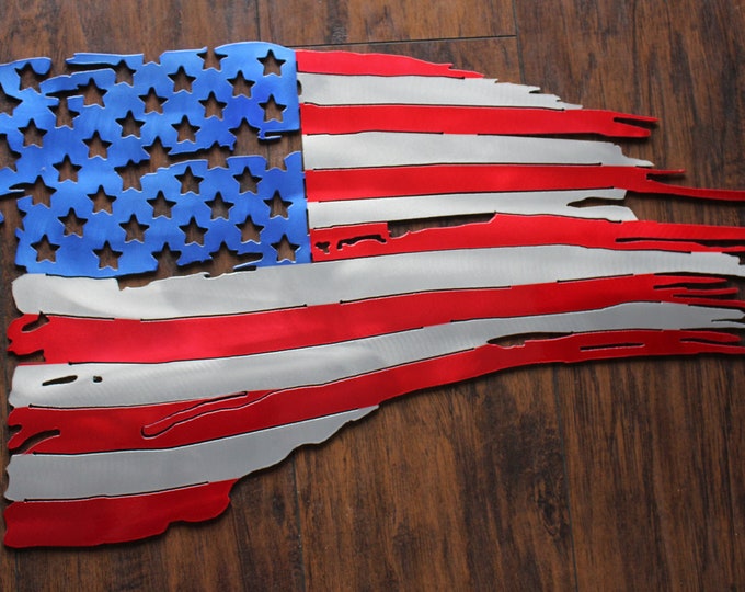 Tattered American Flag, USA flag, metal flag wall art, patriotic decor, aluminum sign, 4th of July decor, Memorial Day decor, military gift