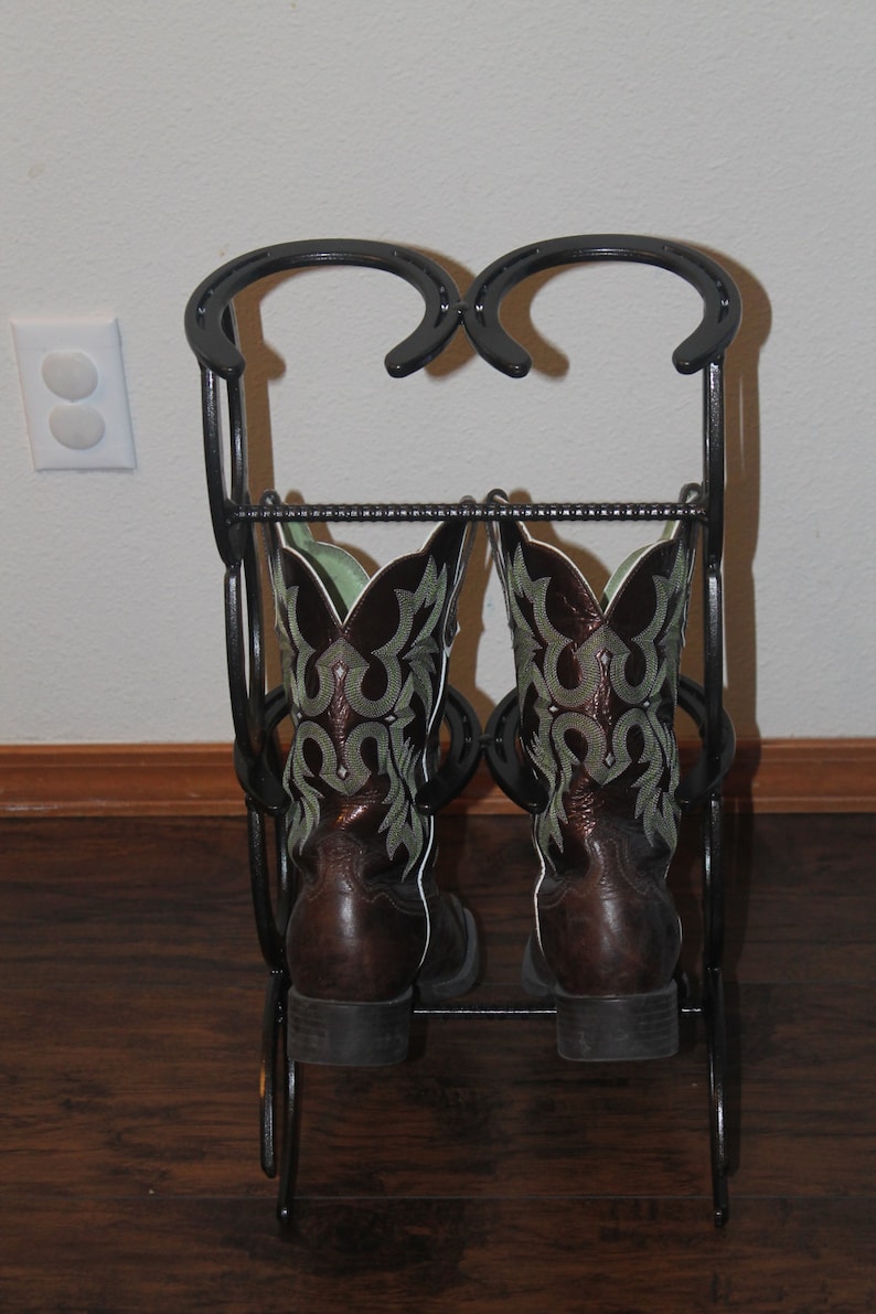 horseshoe boot rack, mudroom storage, cowboy boot holder, entryway organizer and shoe rack, new home gift for men, cowboy decor, country image 4