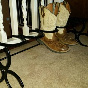 horseshoe boot rack, mudroom storage, cowboy boot holder, entryway organizer and shoe rack, new home gift for men, cowboy decor, country image 2