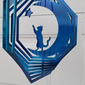 Cat wind spinner, metal yard art, cat lover gifts, gifts for her, cat decor, halloween decorations, porch decor, sun catcher, crescent moon
