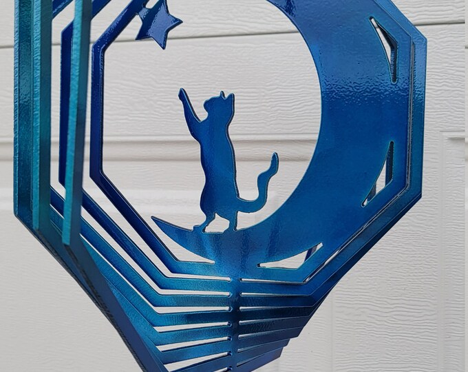 Cat wind spinner, metal yard art, cat lover gifts, gifts for her, cat decor, halloween decorations, porch decor, sun catcher, crescent moon