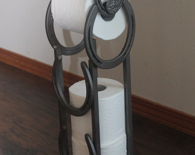 Horseshoe toilet paper holder, rancher gifts, western décor, bathroom storage, free standing, rustic home decor, equestrian gifts, farmhouse