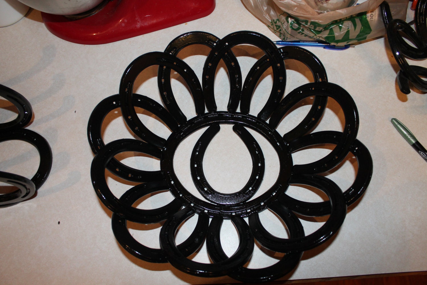 fruit bowl centerpiece for dining table, rustic home decor, horseshoe