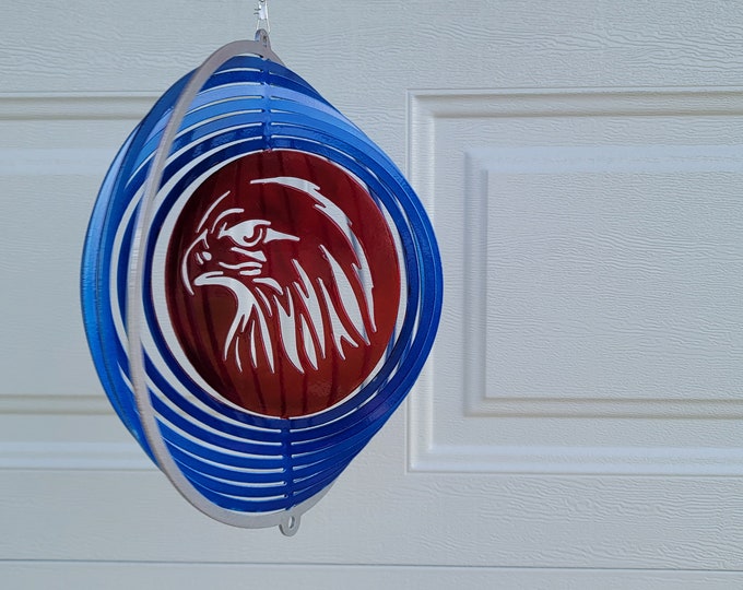 Eagle wind spinners, patriotic decor, 4th of July decor outdoor decor, hanging porch decor, red white and blue garden decor, military mom