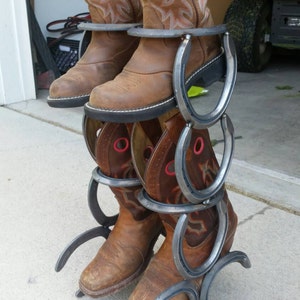 horseshoe boot rack, mudroom storage, cowboy boot holder, entryway organizer and shoe rack, new home gift for men, cowboy decor, country image 1