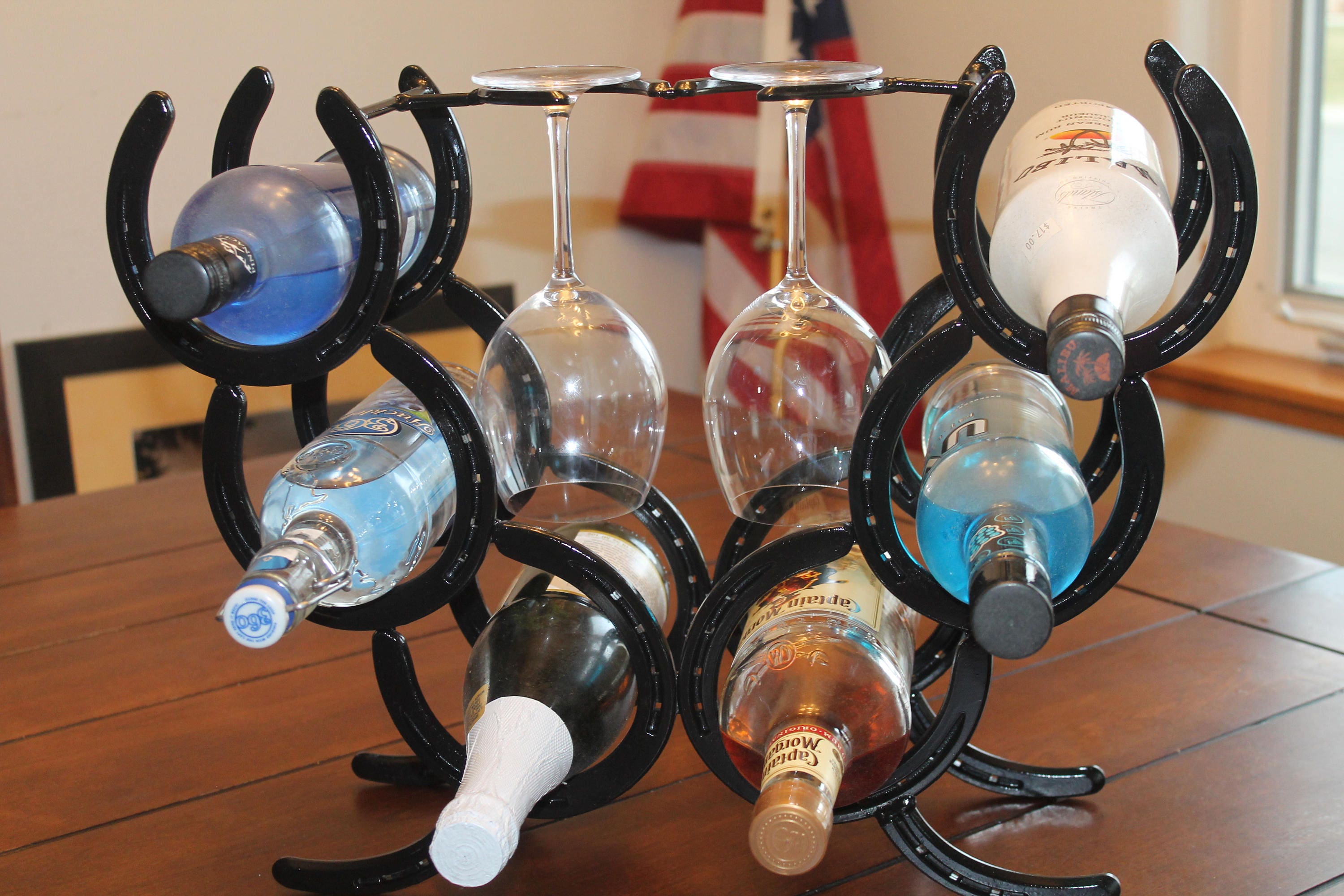 horseshoe wine rack, 6 bottle wine bottle holder, wine gifts for Mom