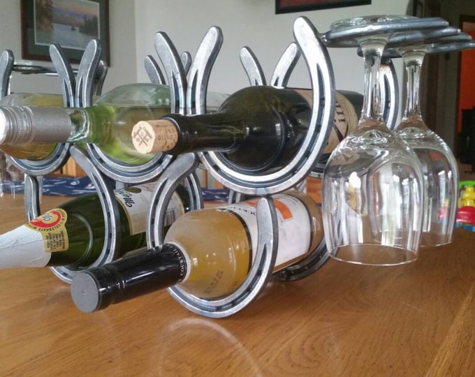 horseshoe wine rack with glass holder, wine gifts for women, ranch decor, home bar accessories, countertop wine rack, unique wedding gift