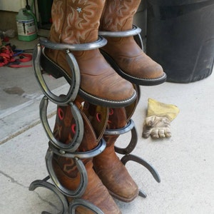 horseshoe boot rack, mudroom storage, cowboy boot holder, entryway organizer and shoe rack, new home gift for men, cowboy decor, country image 2