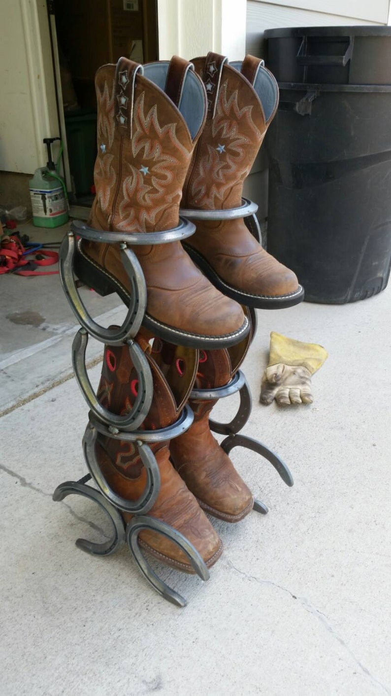 horseshoe boot rack, mudroom storage, cowboy boot holder, entryway organizer and shoe rack, new home gift for men, cowboy decor, country image 2