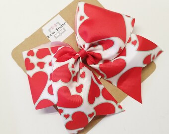 Red Heart Print Bow | Mini Heart Print | Large Heart Print | Heart Bow | Large Pink Bow | Mini Pink Bow | Red Bow