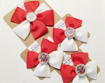 Red and White Logo Bows | School Bow | Large School Bow | Large Logo Bow| Bottle cap Bows |